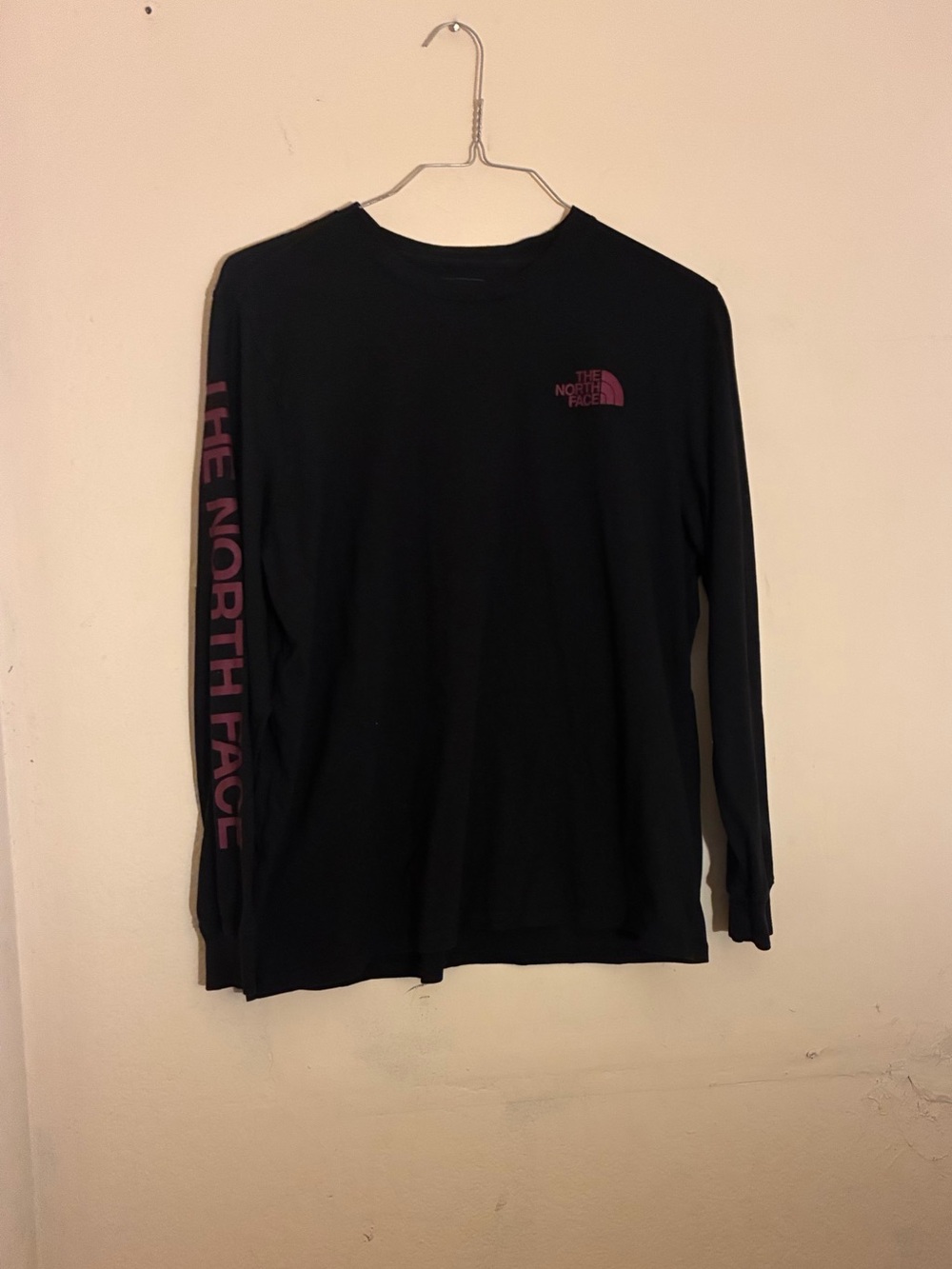 2 The North Face Women's Long Sleeve Tee — Black with Dark Pink Logo